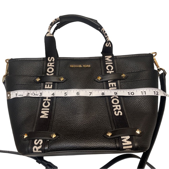 Michael Kors Maeve Black Pebbled Leather Satchel Tote with Logo Straps - Picture 3 of 13